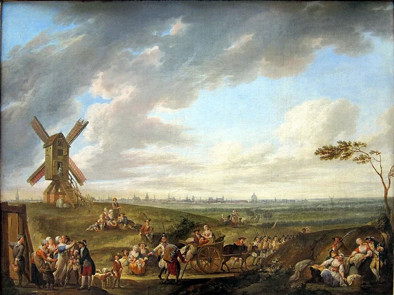 1731-Louis Joseph Watteau - Accoglienza di un soldato al suo rientro in patria, con la città di Lille sullo sfondo, vista dalla cattedrale di Dieu-de-Marcq